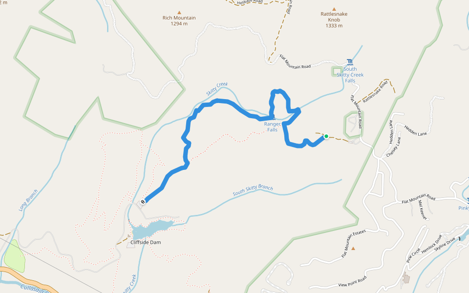 Ranger Falls Trail walking route map in Highlands