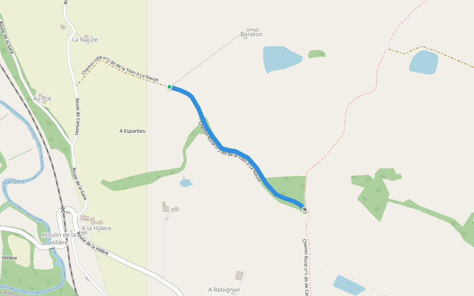 Chemin Rural n°2 dit de la Tites à La Nauze walking route map in Castéra-Lectourois