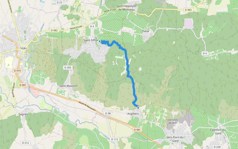 DFCI Y66 walking route map in Saint-Siffret