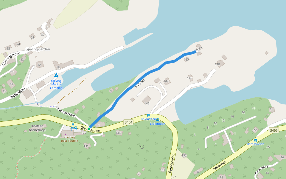 Kufallet walking route map in Gjeving