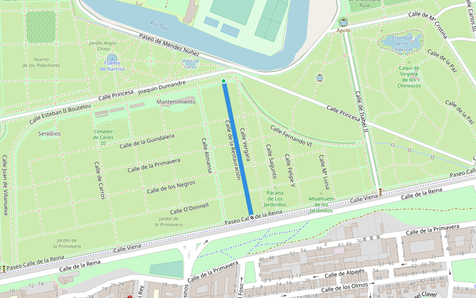 Calle de la Restauración walking route map in Aranjuez