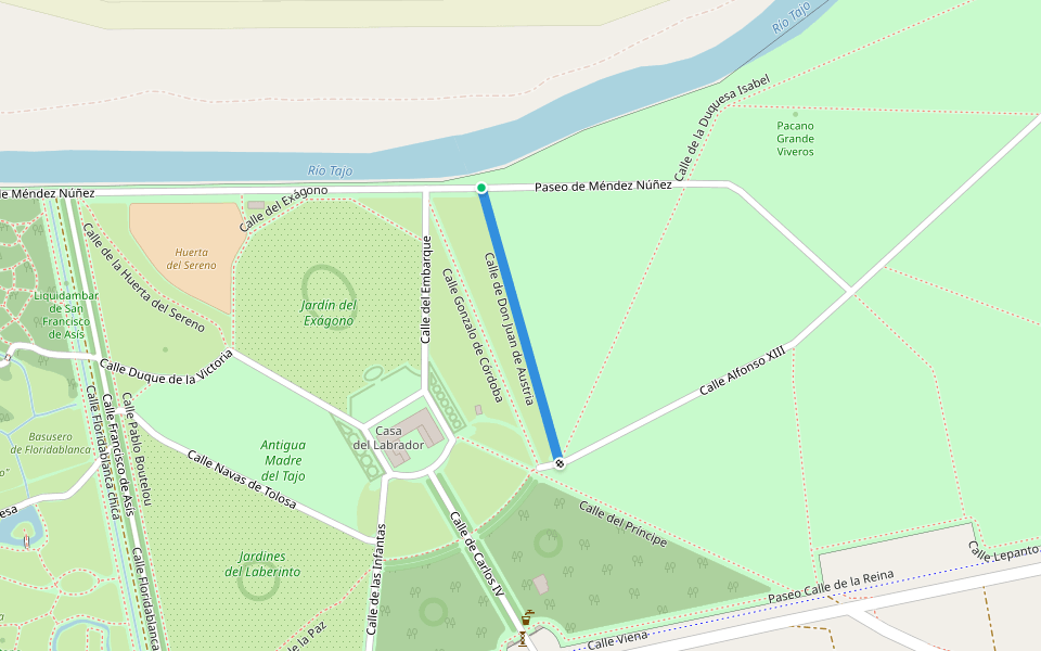 Calle de Don Juan de Austria walking route map in Aranjuez