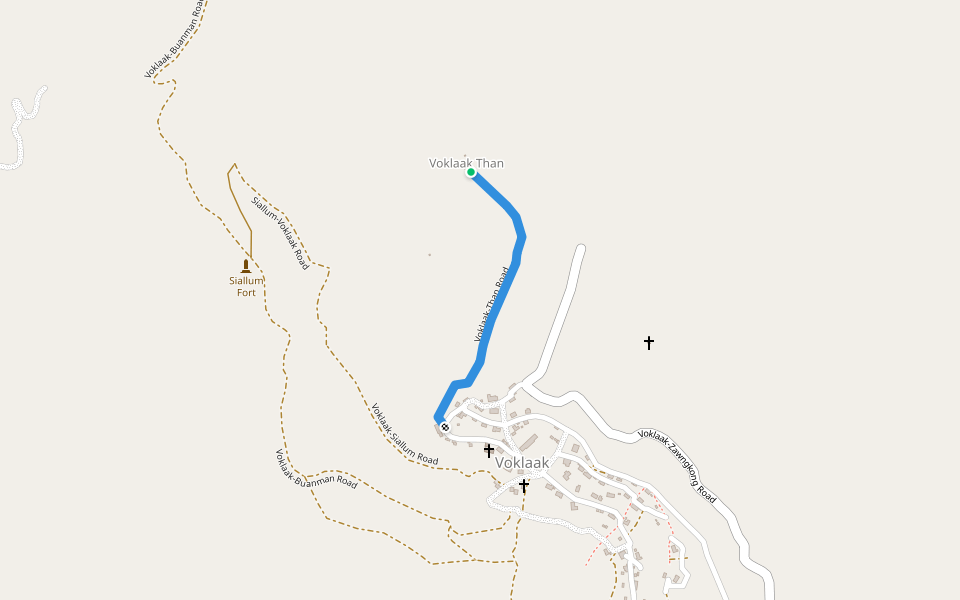 Voklaak-Than Road walking route map in Hakha