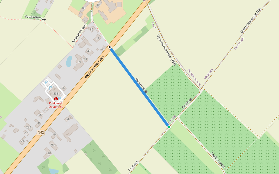 Wegel nr. 38 walking route map in Oosterzele
