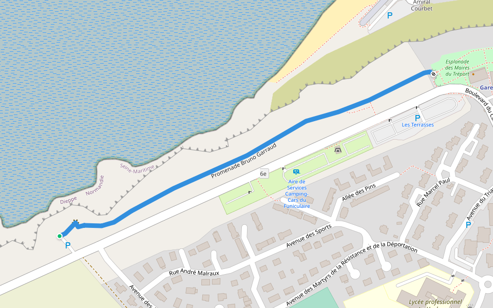 Promenade Bruno Garraud walking route map in Le Tréport