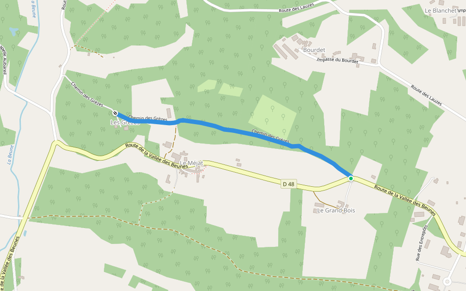 Chemin des Grèzes walking route map in Saint-Genies