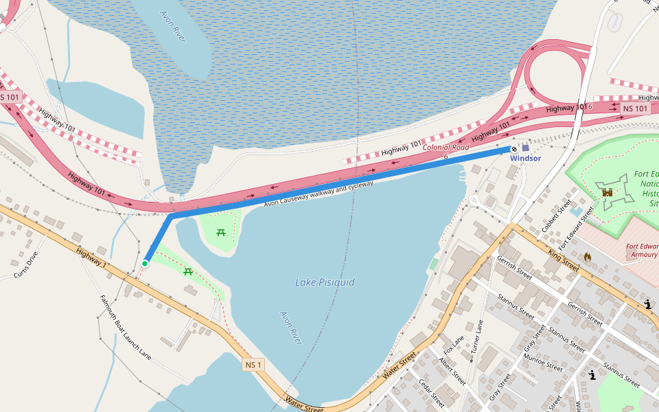 Avon Causeway walkway and cycleway walking route map in Falmouth