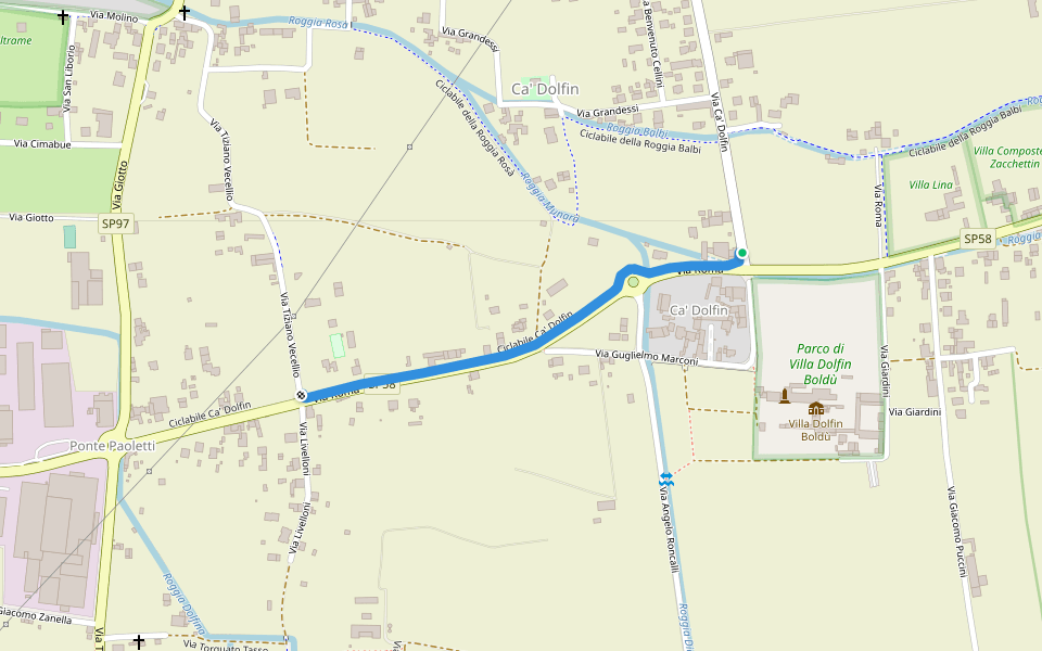 Ciclabile Ca' Dolfin walking route map in Rosà