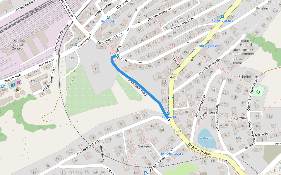 Ruckhaldenweg walking route map in St. Gallen