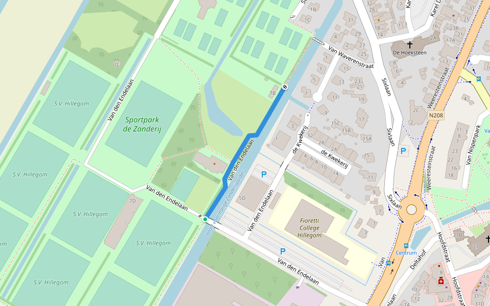 Van den Endelaan walking route map in Hillegom