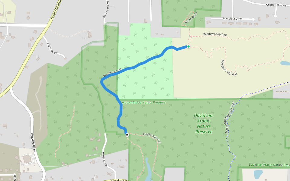 Woodland Trail walking route map in Stonecrest