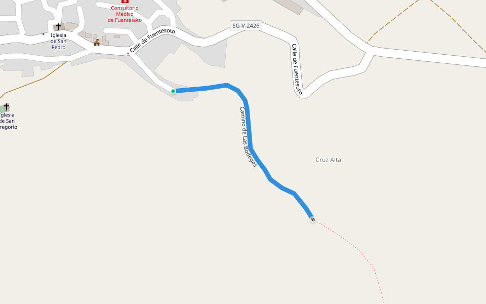 Camino de Las Bodegas walking route map in Fuentesoto