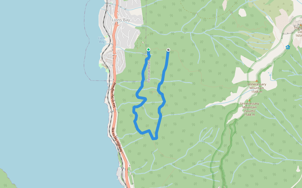 Erin Moore Trail walking route map in Lions Bay