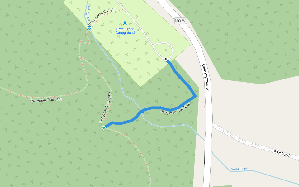 Berryman Trail Spur walking route map in Bourbon