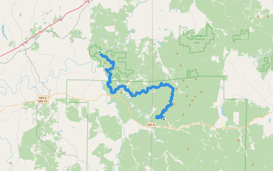 Ozark Trail - North Courtois Section walking route map in Bourbon