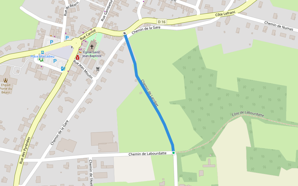 Chemin de Larribet walking route map in Garlin