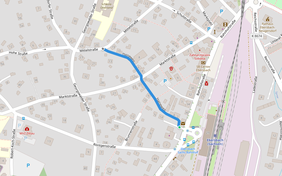 Haineweg walking route map in Ebersbach-Neugersdorf
