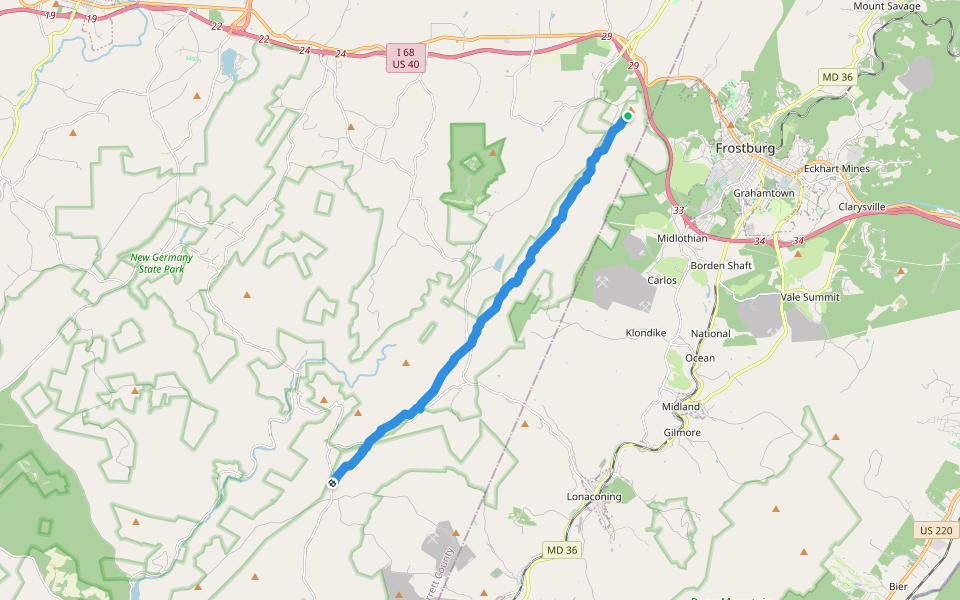 Big Savage Mountain Trail walking route map in Frostburg