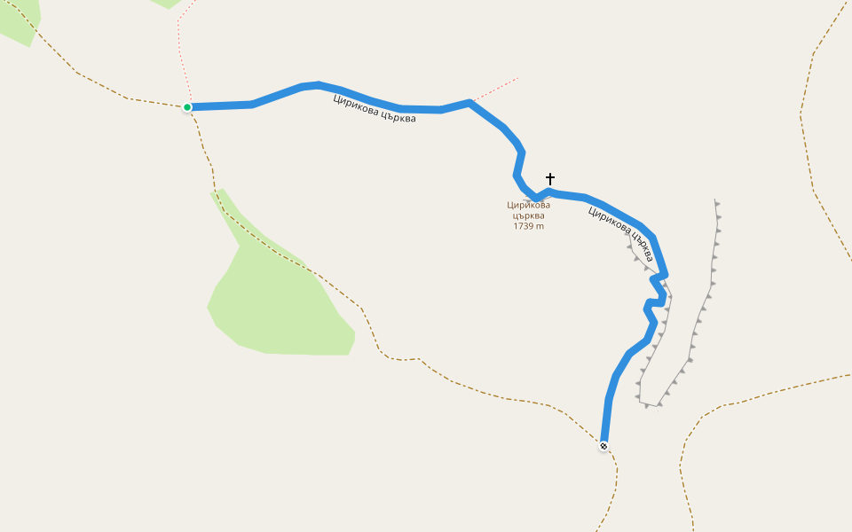 Цирикова църква walking route map in Студенец