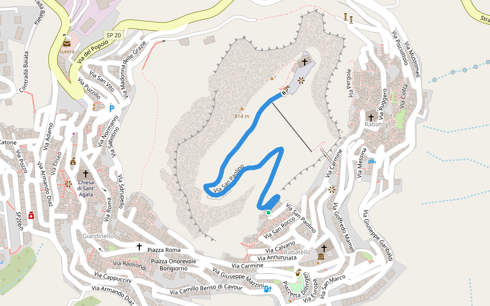Via San Paolino walking route map in Sutera