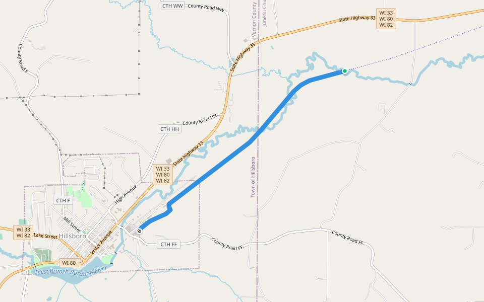 Hillsboro State Trail walking route map in Hillsboro
