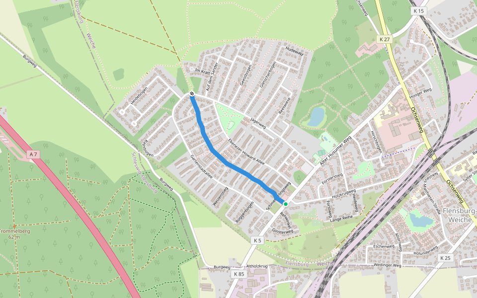 Grüne Linie walking route map in Flensburg