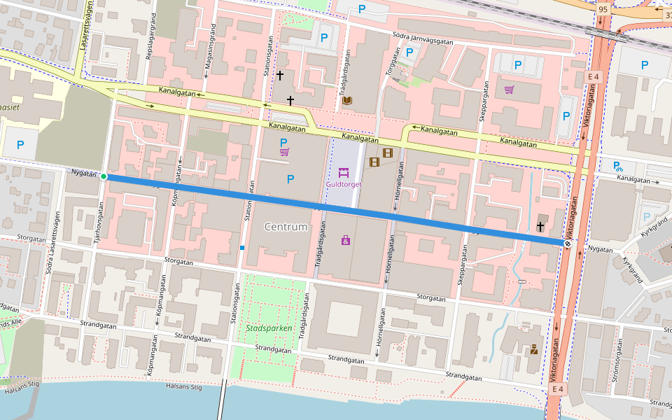 Nygatan walking route map in Skellefteå