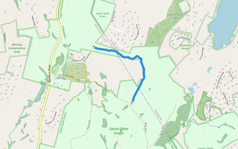 Mammoth Rock Trail walking route map in Upton