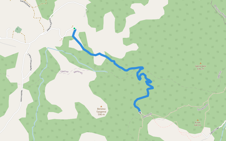 Цветке - Градина walking route map in Цветке