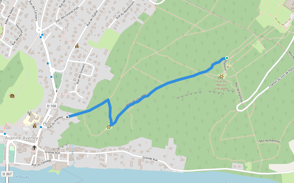 Verticale d'Avanne walking route map in Avanne-Aveney