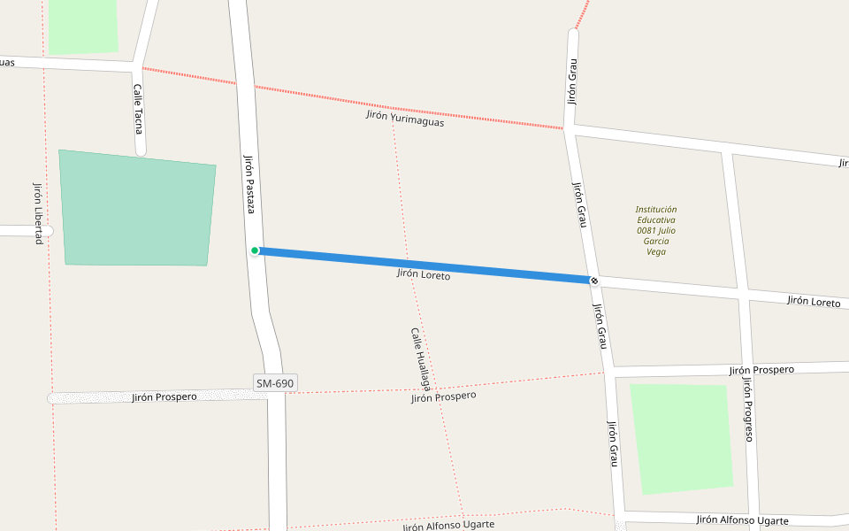 Jirón Loreto walking route map in San Pedro de Cumbaza