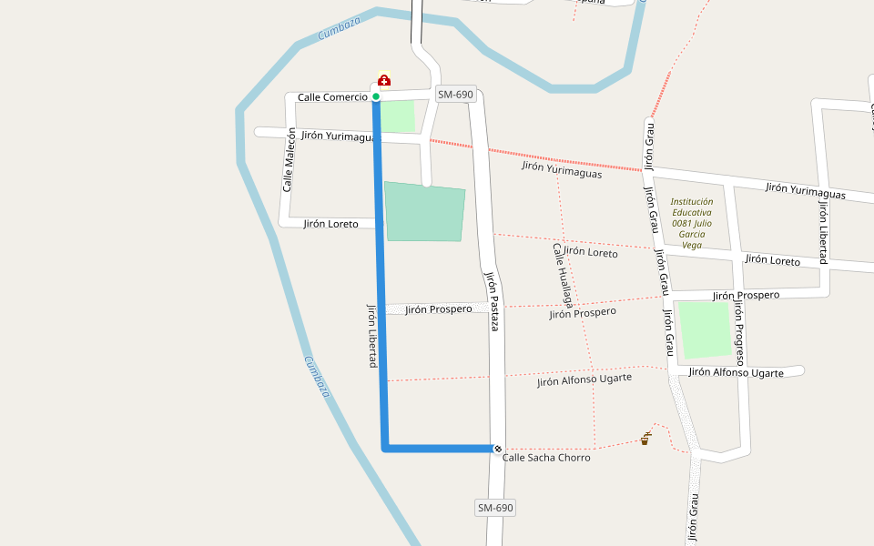 Jirón Libertad walking route map in San Pedro de Cumbaza