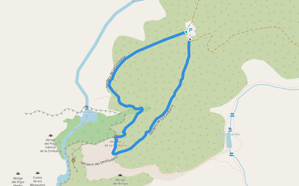 Sendero de La Cimbarra walking route map in Aldeaquemada