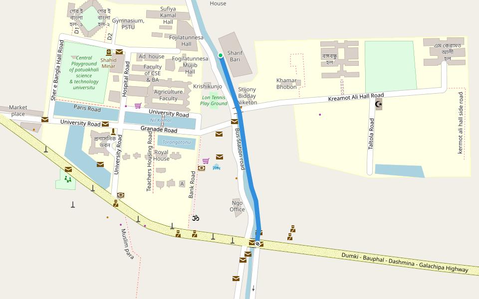 Bus Station road walking route map in Dumki