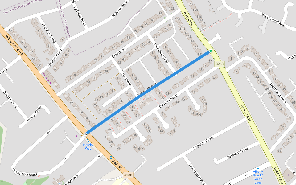 Telegraph Path walking route map in Chislehurst