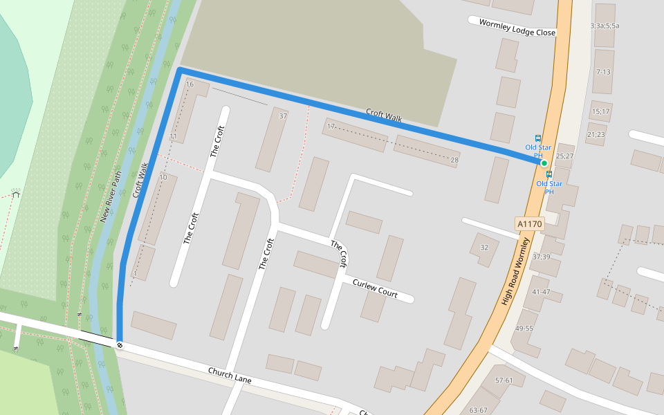Croft Walk walking route map in Broxbourne