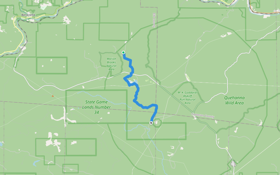 Quehanna East Cross Connector Trail walking route map in Weedville