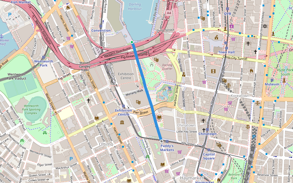 Tumbalong Boulevard walking route map in Sydney