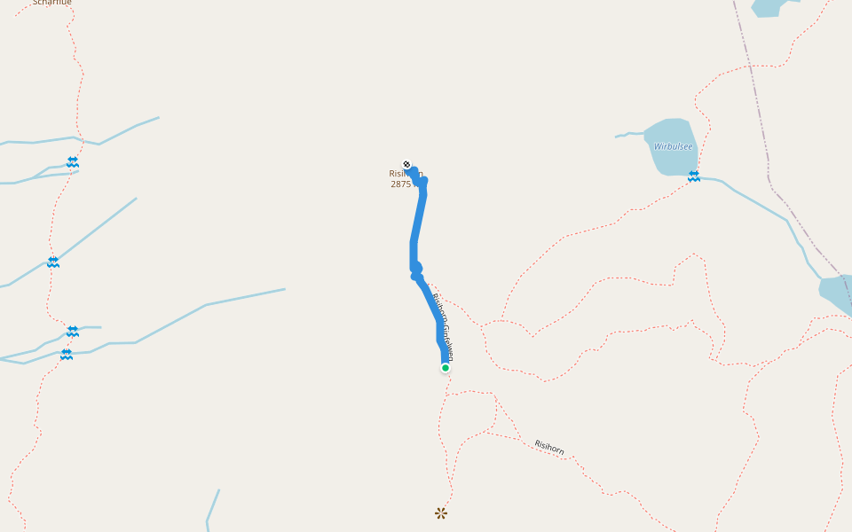 Risihorn-Gipfelweg walking route map in Bellwald