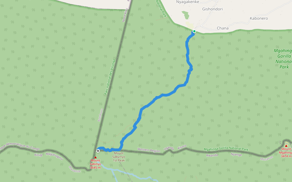 Mount Sabinyo Trail walking route map in Bwanjebe