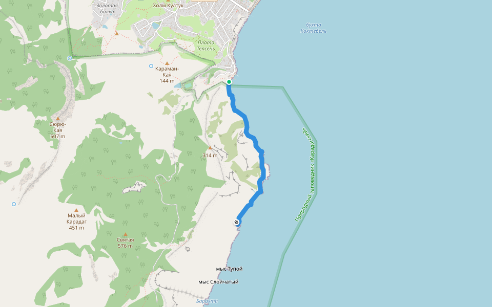 Нижняя тропа walking route map in Koktebel'