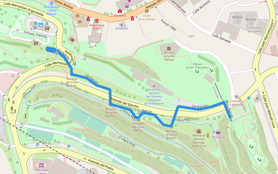 Vía Balcón walking route map in La Paz