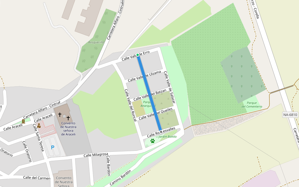 Calle Valle de Erro walking route map in Corella