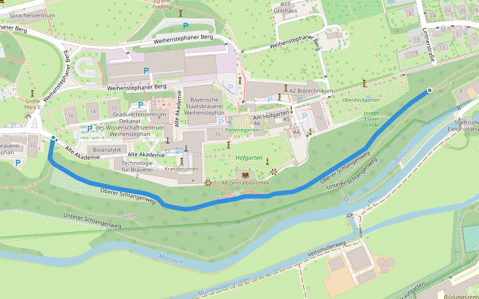 Oberer Schlangenweg walking route map in Freising
