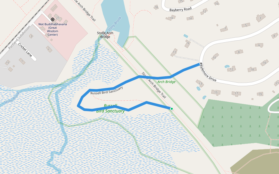 Russell Bird Sanctuary walking route map in Westford