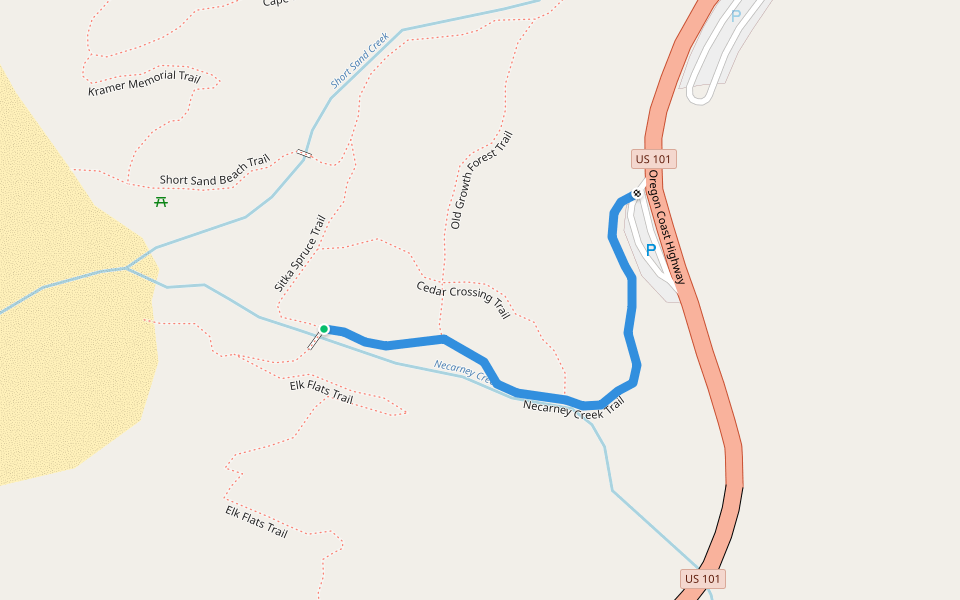 Necarney Creek Trail walking route map in Nehalem