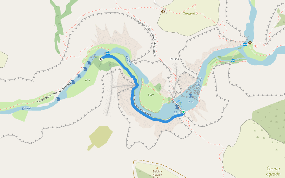 Kudin most - Panin buk walking route map in Golubić