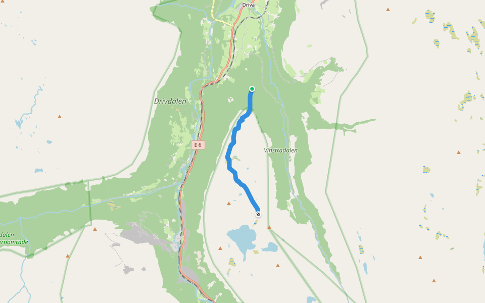 Fjellvegen walking route map in Driva