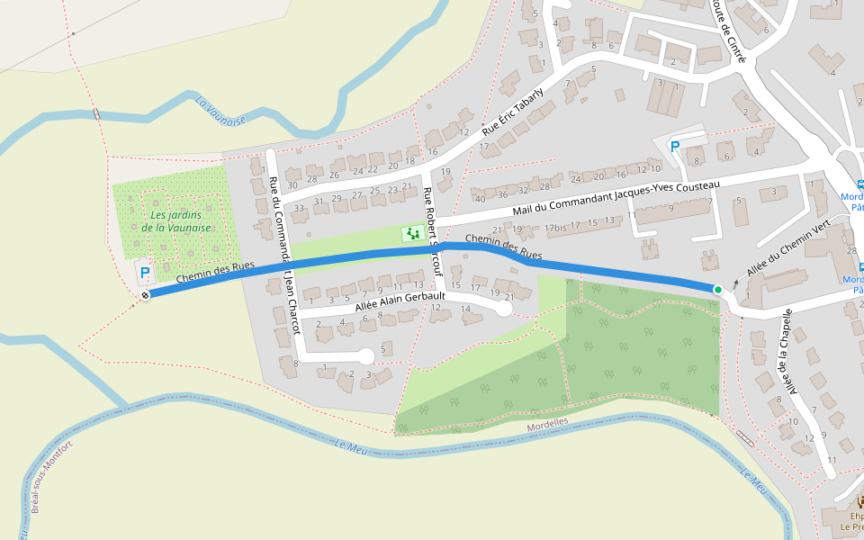 Chemin des Rues walking route map in Mordelles