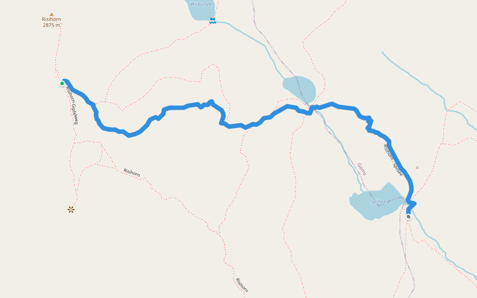 Risihorn - Spilsee walking route map in Bellwald